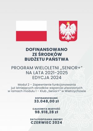 Plakat dofinansowanie ze środków Budżetu Państwa