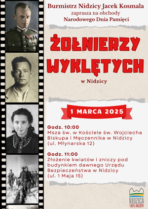 Plakat z programem obchodów Narodowego Dnia Pamięci Żołnierzy Wyklętych w nidzicy - 2025 r.